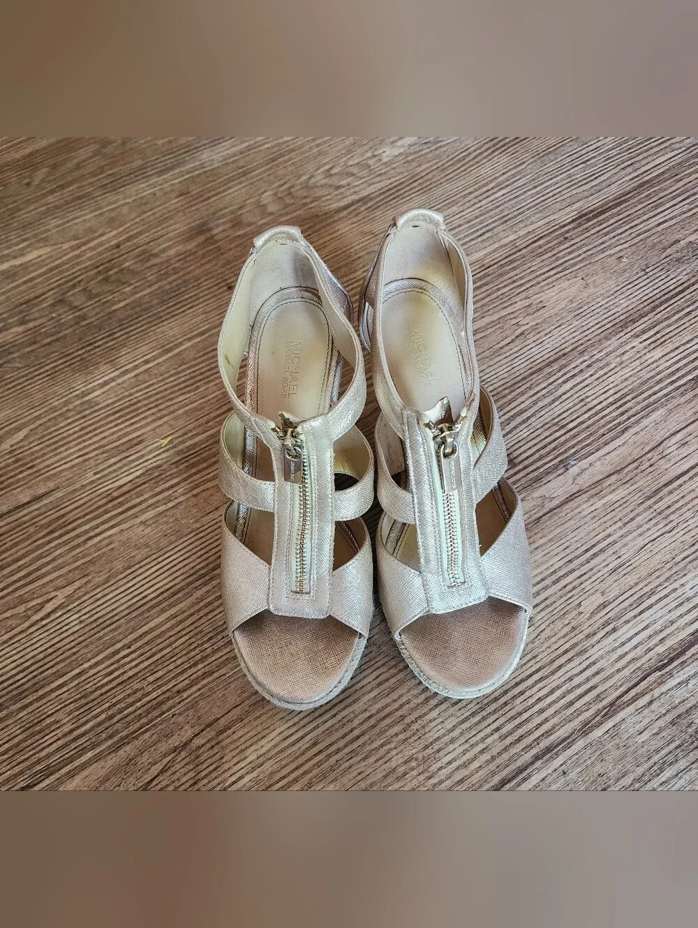 Size 7 Michael Kors Neutral Beige Espadrille Wedge Sandals